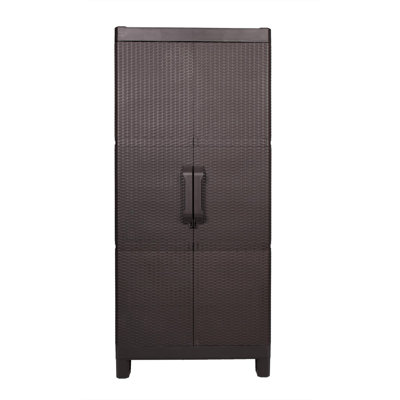 57" Espresso Heavy Duty Resin Faux Rattan Two Door Storage Cabinet