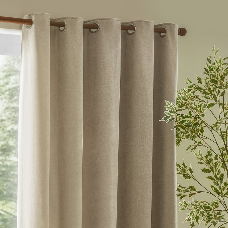 Heavy Chenille Room Darkening Curtain Panel Pair, Linen, 168cm Width x 137cm Drop