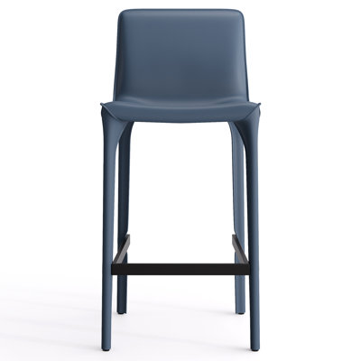 Tabouret de bar H 26 po entièrement assemblé, tabouret de bar rembourré en cuir Saddle avec siège rembourré, tabouret de bar à hauteur de comptoir avec repose-pieds à structure en métal pour îlot de cuisine, bleu