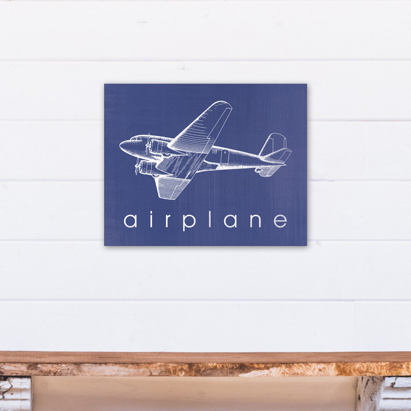 Art sur toile croquis avion Flara, H 16 po x l 20 po x P 1,25 po, Bleu