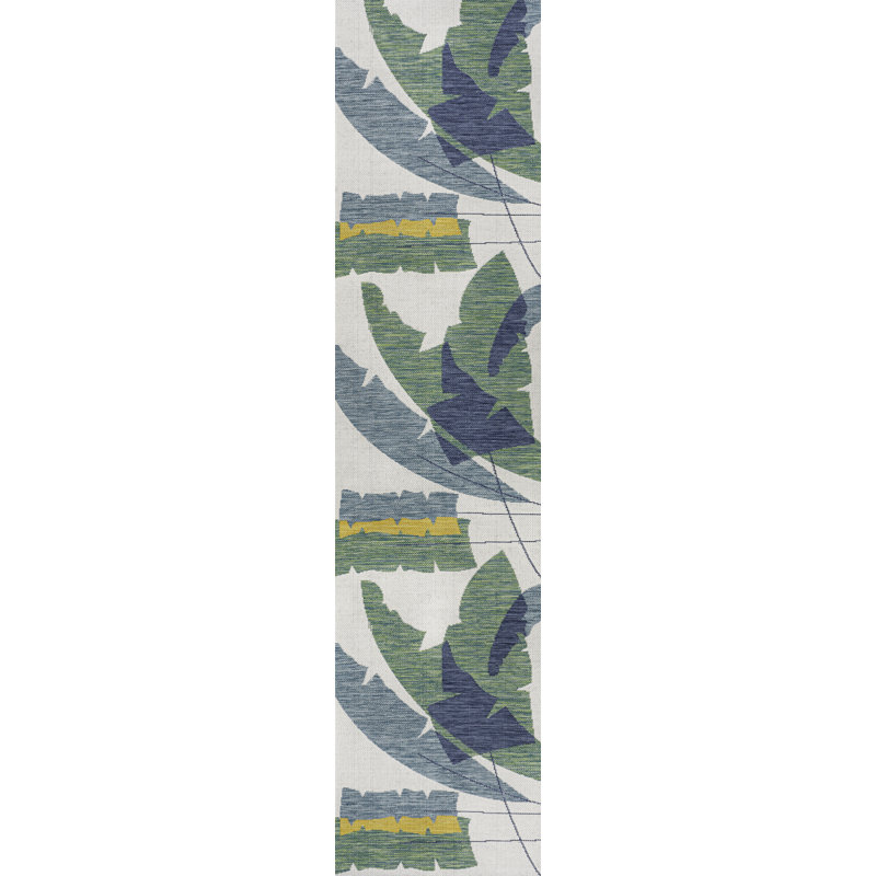 Correlly Coastal Vintage Abstract Palm Leaf Green/Cream Indoor/Outdoor Rug, Runner 2' x 7'10"