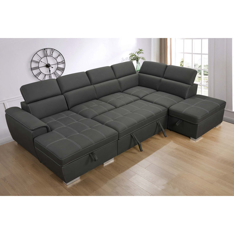 Canapé modulaire en U de 128 po avec repose-pieds modulaire réversible, Microfibre/microsuède gris