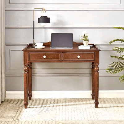 Nut-brown Rectangular Solid Wood Writing desk with drawers desk
