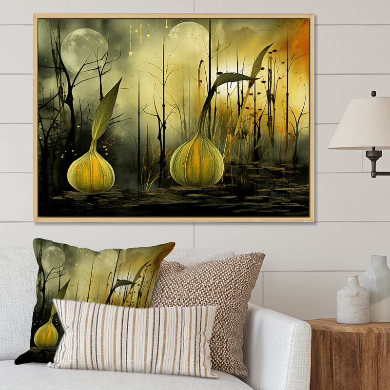 «Green Fennel Herbs Dreamscape», art mural herbes florales, Cadre flottant blanc, H 12 po x l 20 po x P 1 po