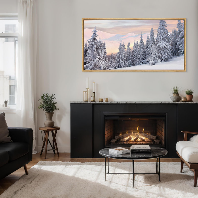 Hiver, neige, couvert, pin, forêt, paysage, très grand, impression sur toile encadrée, H 30 po x l 60 po, Naturel