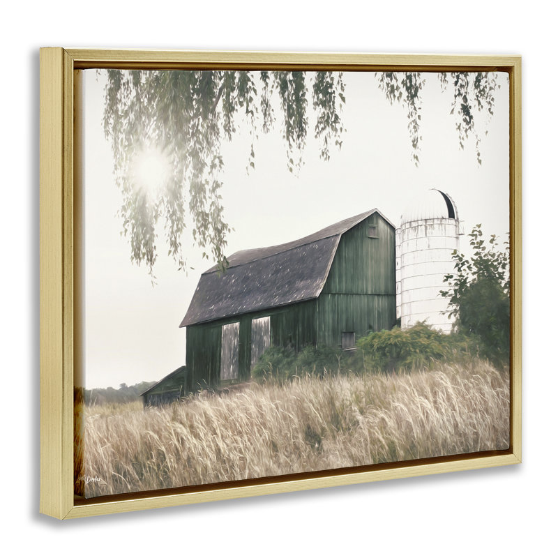 «Green Rustic Barn» par Lori Deiter, Cadre flottant métallique doré, H 17 po x l 21 po
