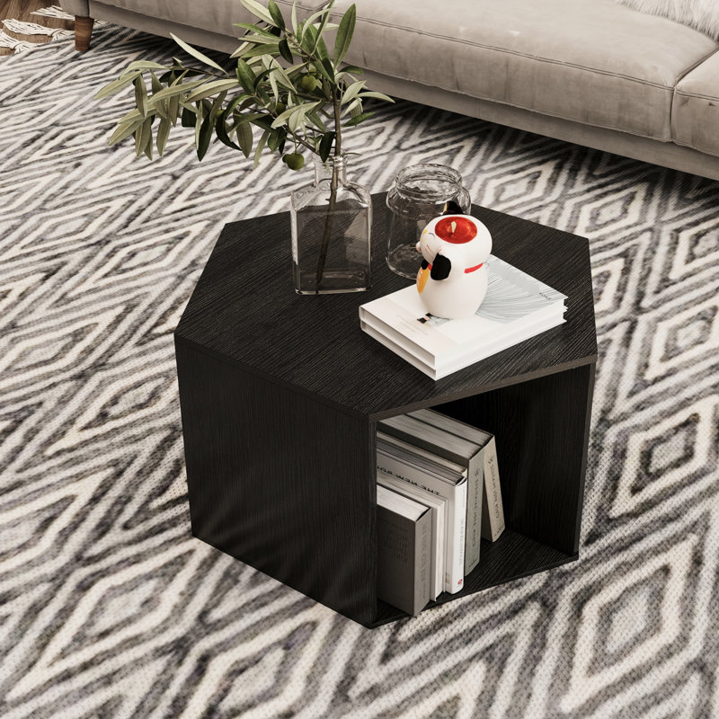 Table de bout hexagonale avec tablette de rangement, hauteur de 23,95 po, table de chevet élégante, rangement spacieux, design tendance, assemblage facile, 23,95 po