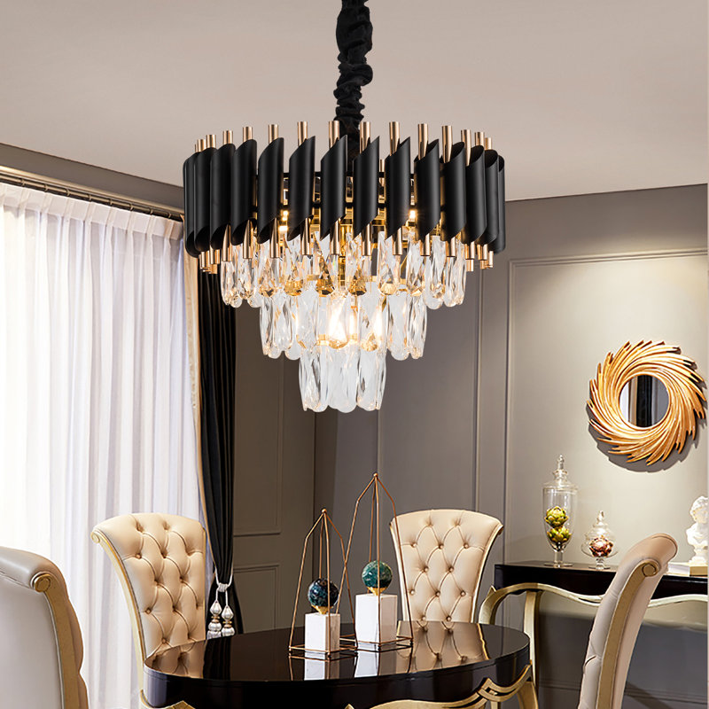 Black Modern K9 Round Crystal Chandeliers For Dining Room, Living Room, Bedroom, Entryway, Bulbs Not Included, 3, 5