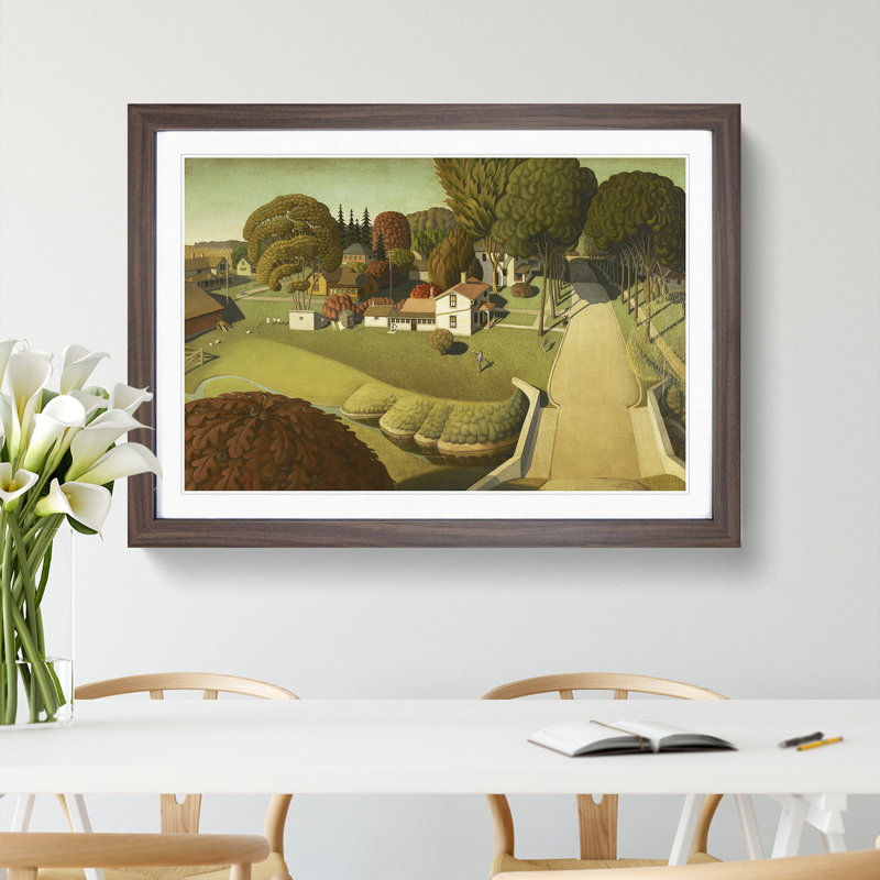 The Birthplace of Herbert Hoover by Grant Wood - Picture Frame Painting, 48cm H x 65cm W x 2cm D, Walnut Framed