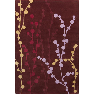 Willa Authentic Hand-Tufted Handmade Rich Burgundy & Multi-Colour Berry Branch Wool Area Rug