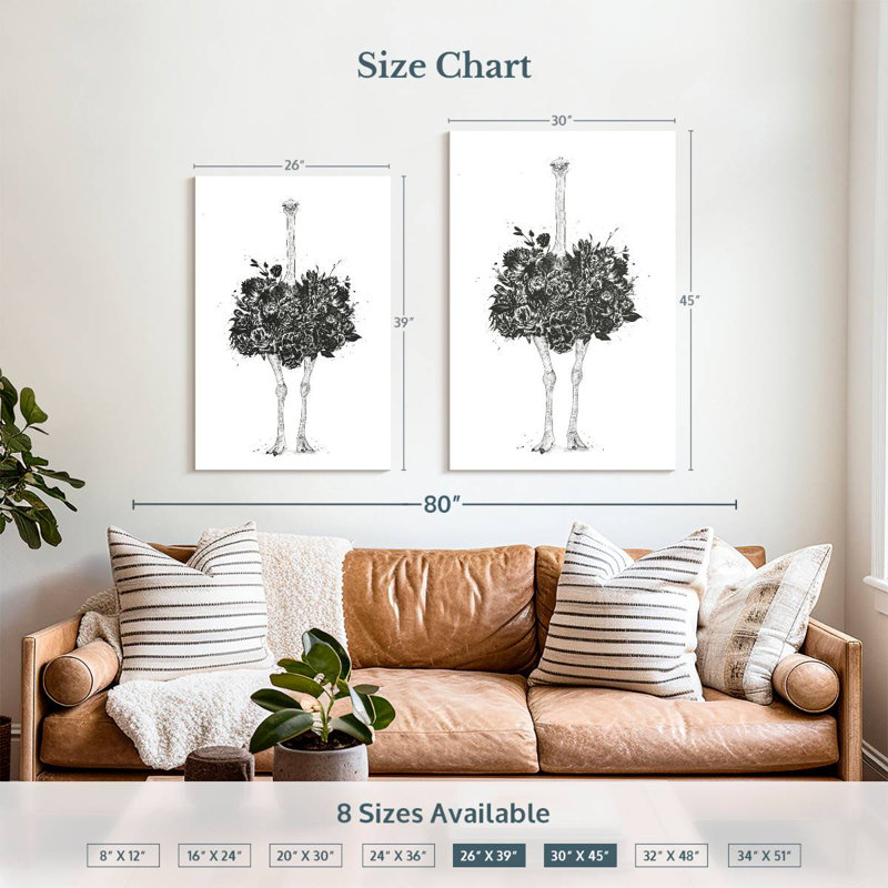 Brampt Floral Ostrich, 39" H x 26" W