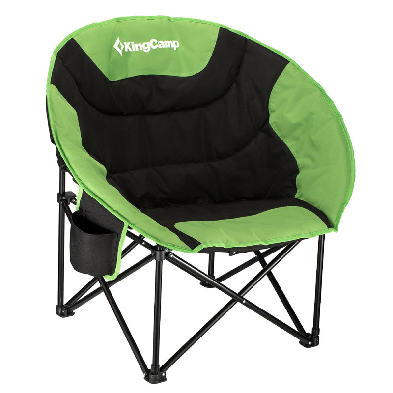  Foldable Saucer Camping Lounge Chair w/ Cupholder Storage, Black/Green