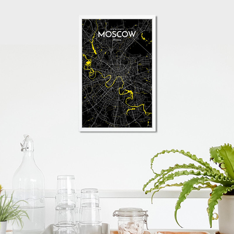 «Moscow City Map», impression, H 17 po x l 11 po, Noir / Jaune
