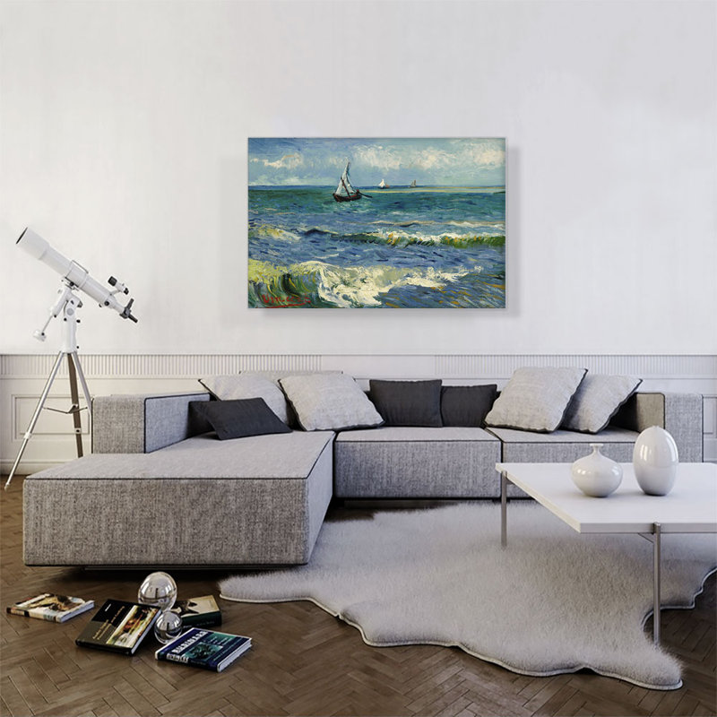 La mer aux Saintes-Maries, 1888 - reproduction d'art, H 26 po x l 40 po x P 0,75 po