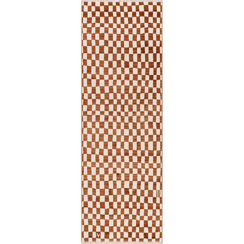 Tapis à franges et à carreaux Dominique, Tapis de couloir 2 pi 8 po x 8 pi