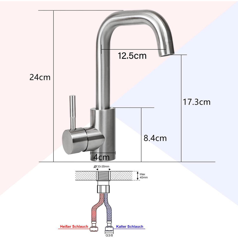 Faucet Bathroom Washbasin Faucet Sink - Faucet Stainless Steel Brushed Mixer Tap Hot and Cold Water Tap High Pressure Quiet Washbasin Faucet for Bathroom WC Sink Kitchen Sink