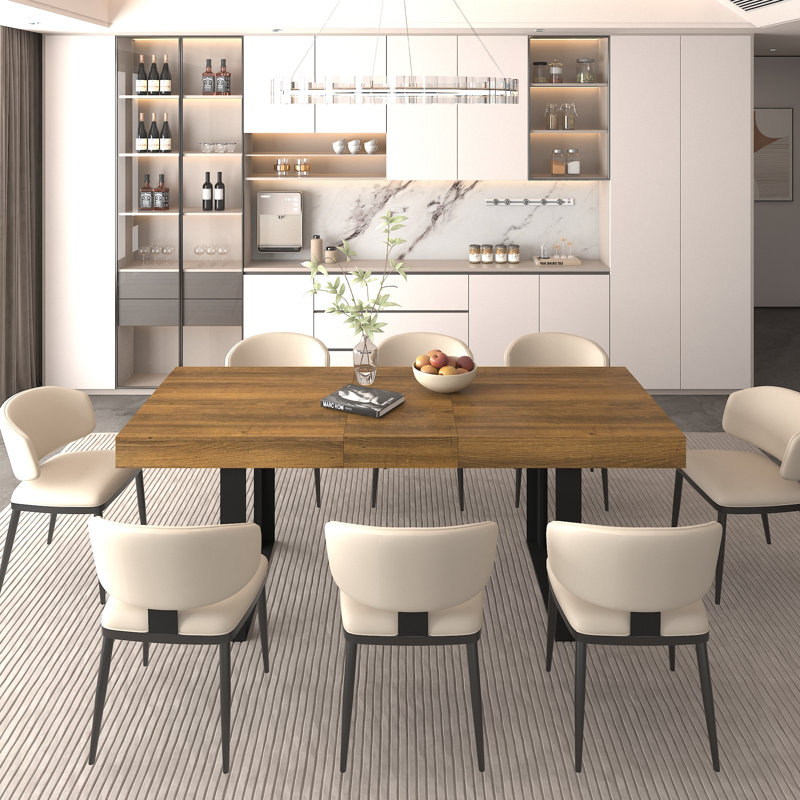Rectangle Extendable Dining Table For 6-10 People Aged Effect Wood And Black 160-200 Cm