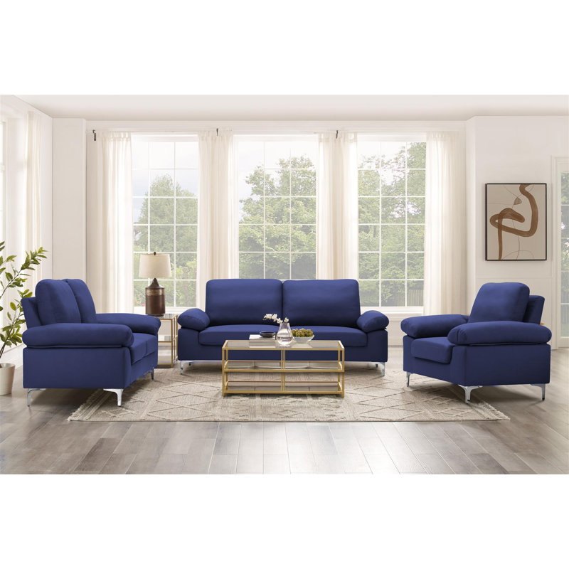 Modern Sofa 3 2 1 Seater Set Fabric with Chrome Feet - Comfortable Couch with Cushion for Living Room, Bedroom or Office