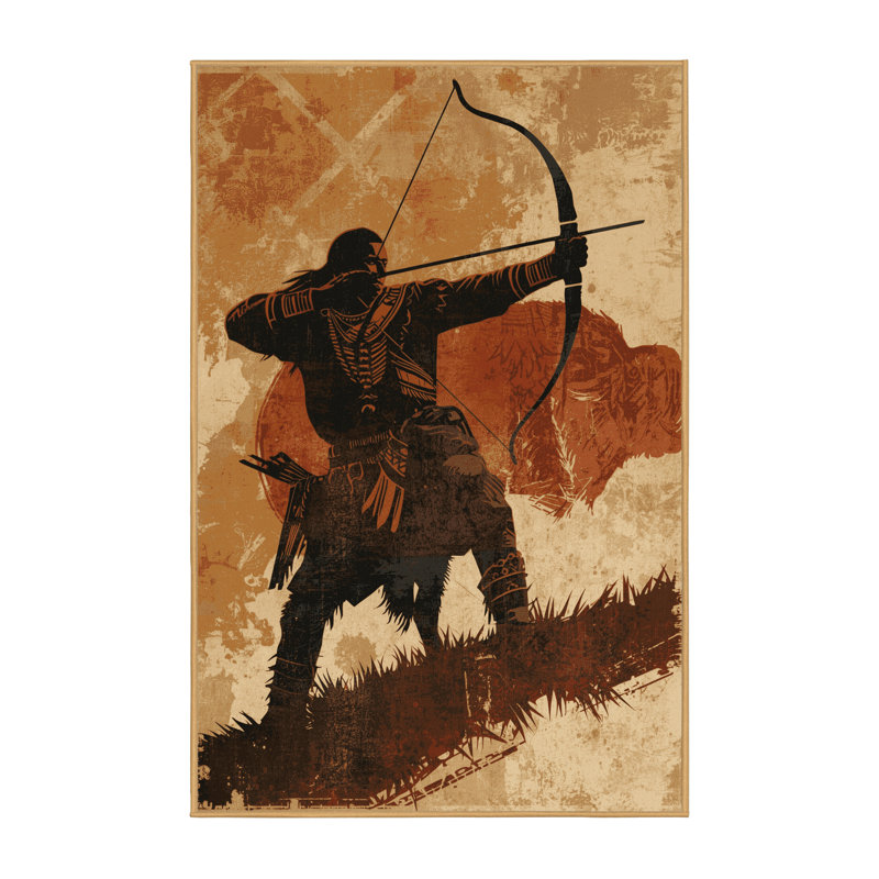 Tapis brun rustique lavable à la machine Palmerston Buffalo Hunter Warrior, 7 x 9