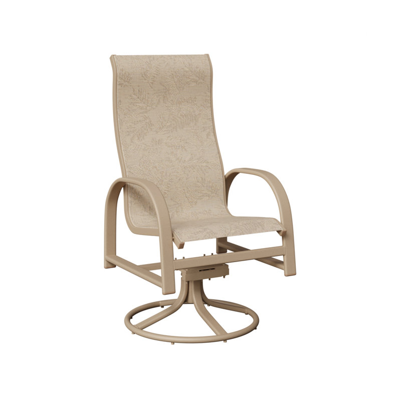 Berlin Gardens Murphy Sahara Speckle Aluminum High Back Swivel Rocker Dining Chair With Tropic Foliage Sling Fabric