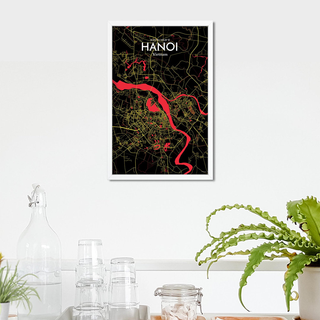 Hanoi City Map In Contrast - No Frame Print