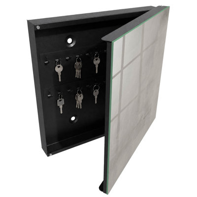 Decorative key box for wall, Opens to the left, 30x30x5, White, Elegant gray texture with a minimalist look, 