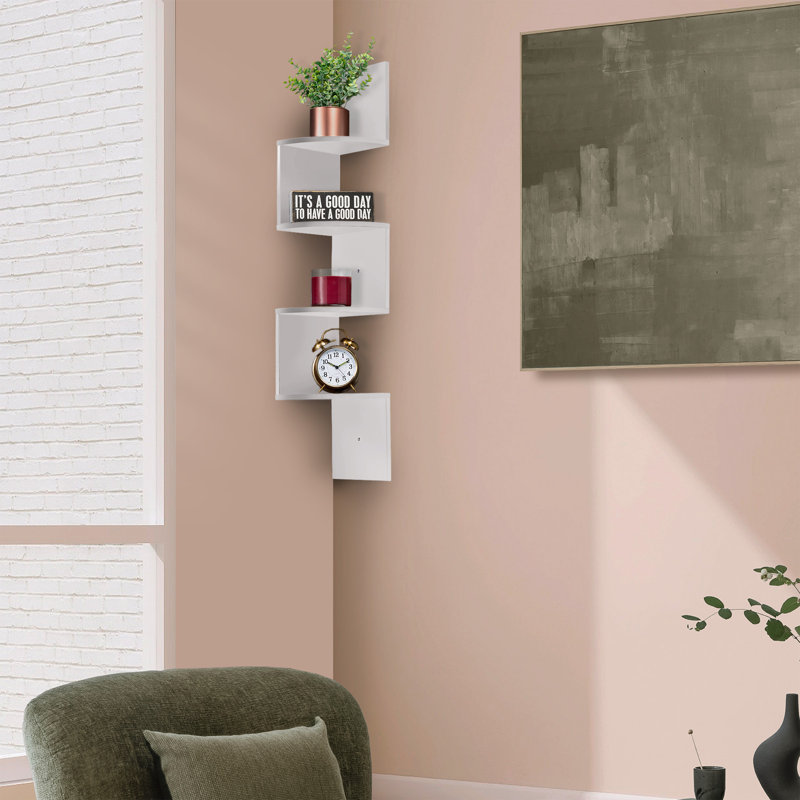 Sorbus 5-Tier Zig Zag Floating Corner Wall Bookshelf Unit - (40" Tall) for Living Room, Bedroom, Office, & More - Space-Saving Storage Solution, White
