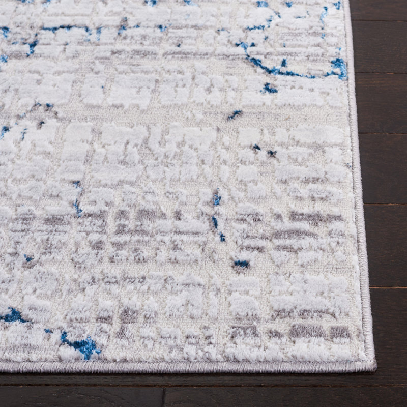 Amelia 2' x 8' Gray and Blue Hand-Knotted Runner Rug