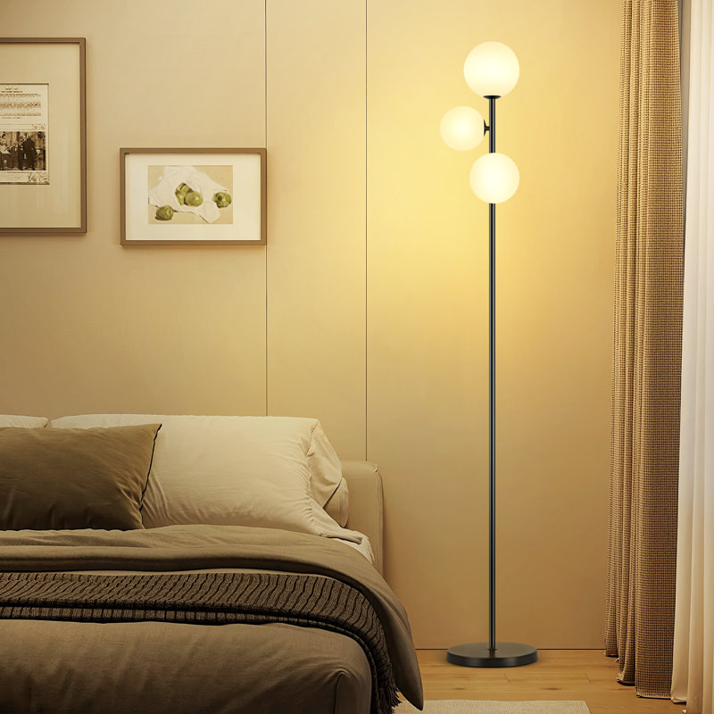 Lampe sur pied à DEL 70,67 po avec abat-jour sphérique pour salon Hinnar