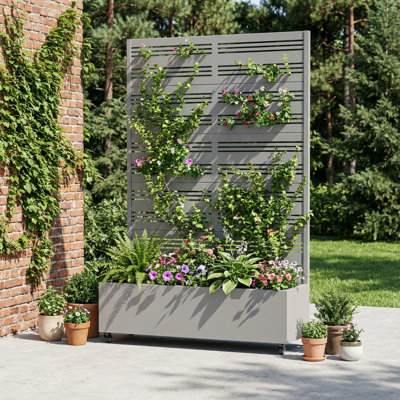 Metal Planter Box with Trellis with Wheels
