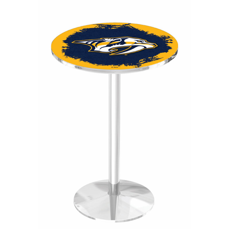 NHL Round Metal Base Dining Table, Chrome, Nashville Predators