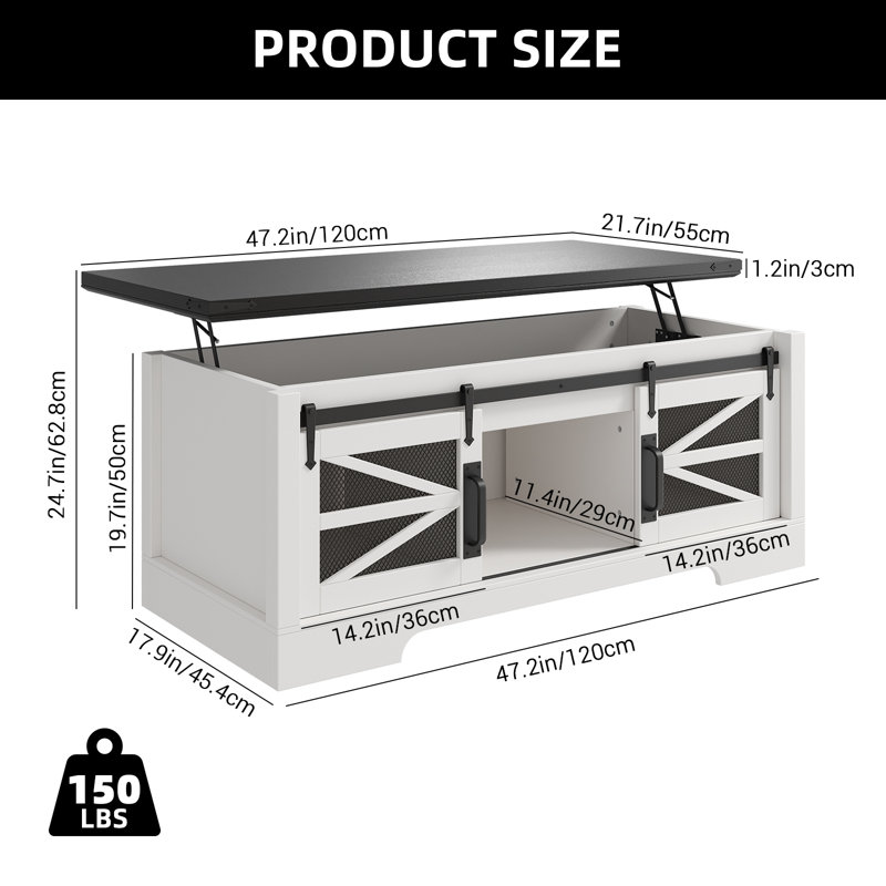 Lift Top Coffee Table with Storage, Black
