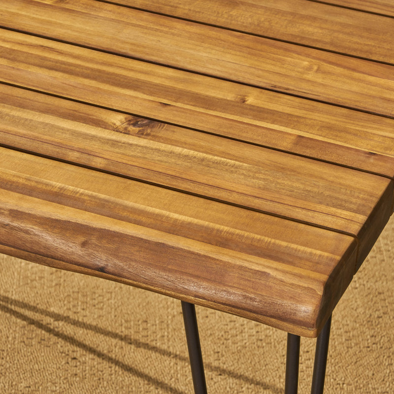 Teak Acacia Wood Outdoor Table - 32.5" Square, Industrial Style With Legs & Slat Paneling