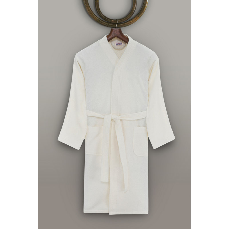 Peignoir 100% coton mi-mollet garçon avec poches, Crème
