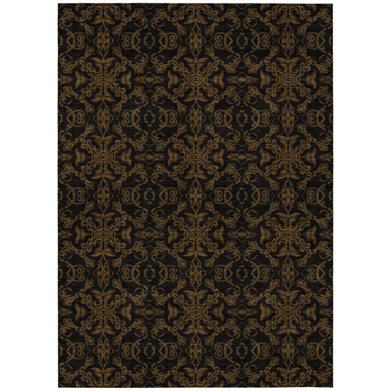 Tapis d'intérieur et d'extérieur lavable 5 pi x 8 pi médaillon brun et noir