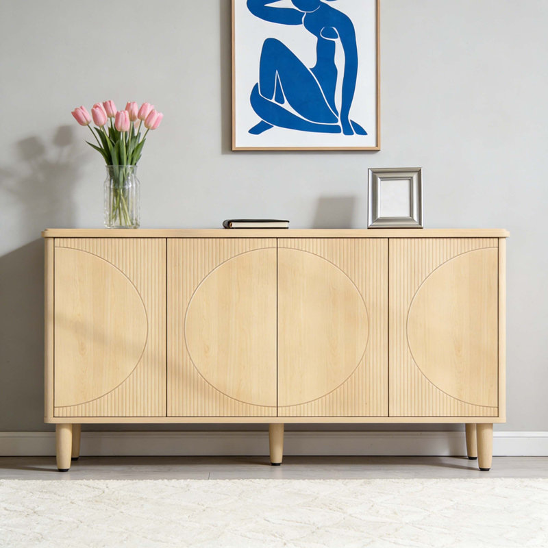 Sideboard Buffet Credenza Storage Cabinet with Doors, Light Brown