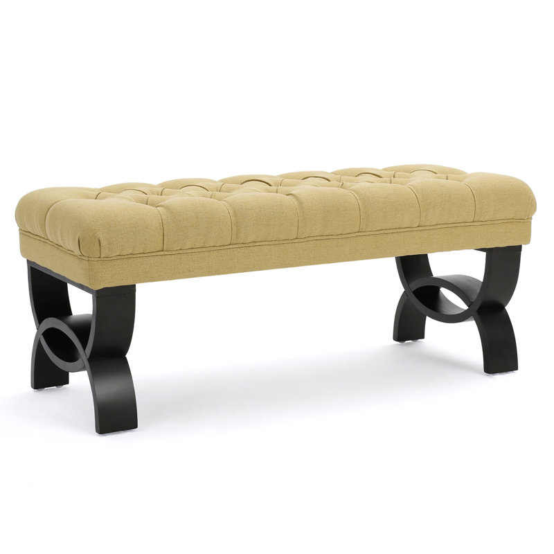 Riam Ottoman Bench, 41 Inch, Button Tufted, Yellow, Half Circle Legs, Yellow