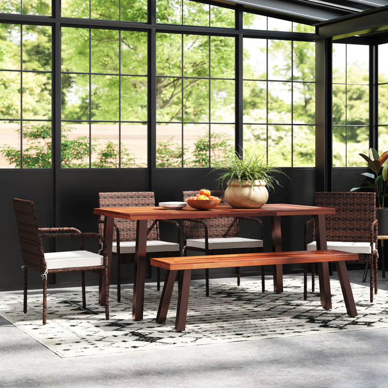 Robledo 6 - Person Acacia Solid Wood Patio Dining Set Umbrella Hole Included Rectangular Table