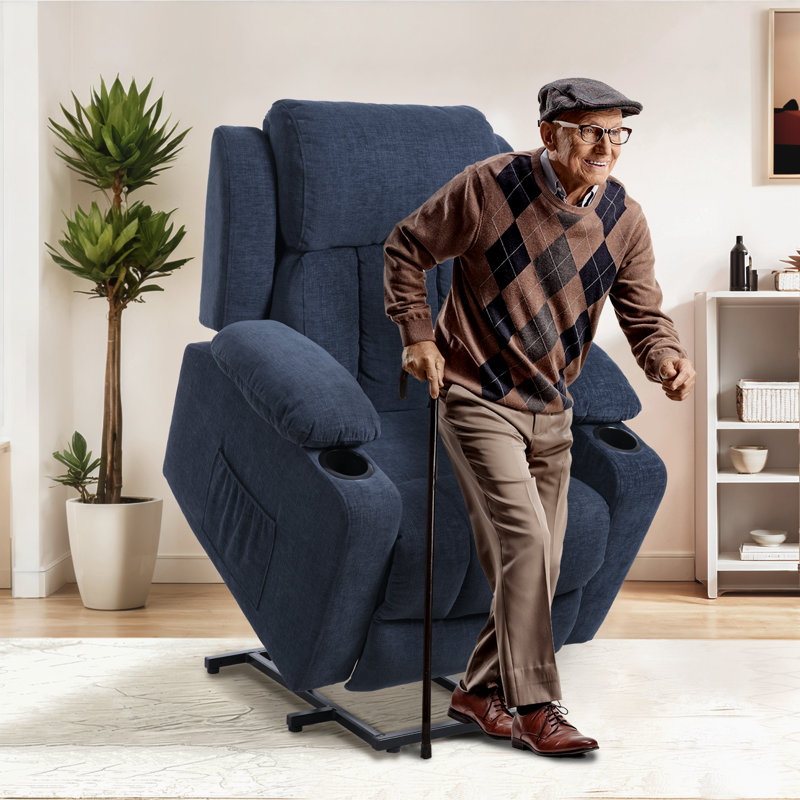 Power Lift Recliner Chair For Elderly, Blue Fabric