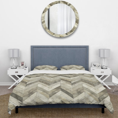 Grey Herringbone Print II - Traditional Duvet Cover Set