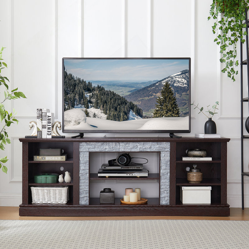 Meuble télé avec tablette de rangement, console média pour le salon, H 25,83 po x L 70,12 po x l 15,35 po, Cerisier, Non