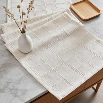 Linen Table Runner With Plaid Embroidery, Textured Woven Farmhouse Table Decor For Dining Room Kitchen Holiday And Everyday Use