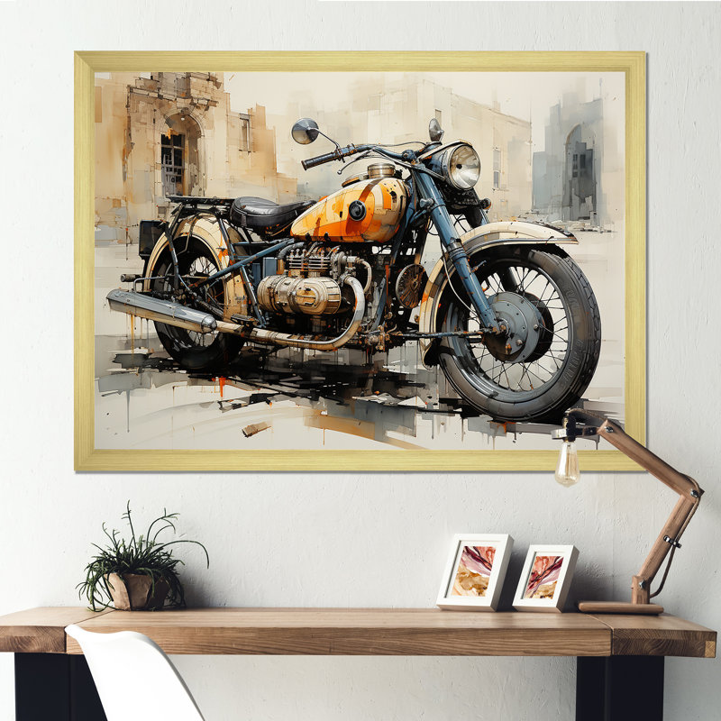 Souvenir de motocyclette rétro, Cadre doré simple, H 16 po x l 32 po x P 1 po