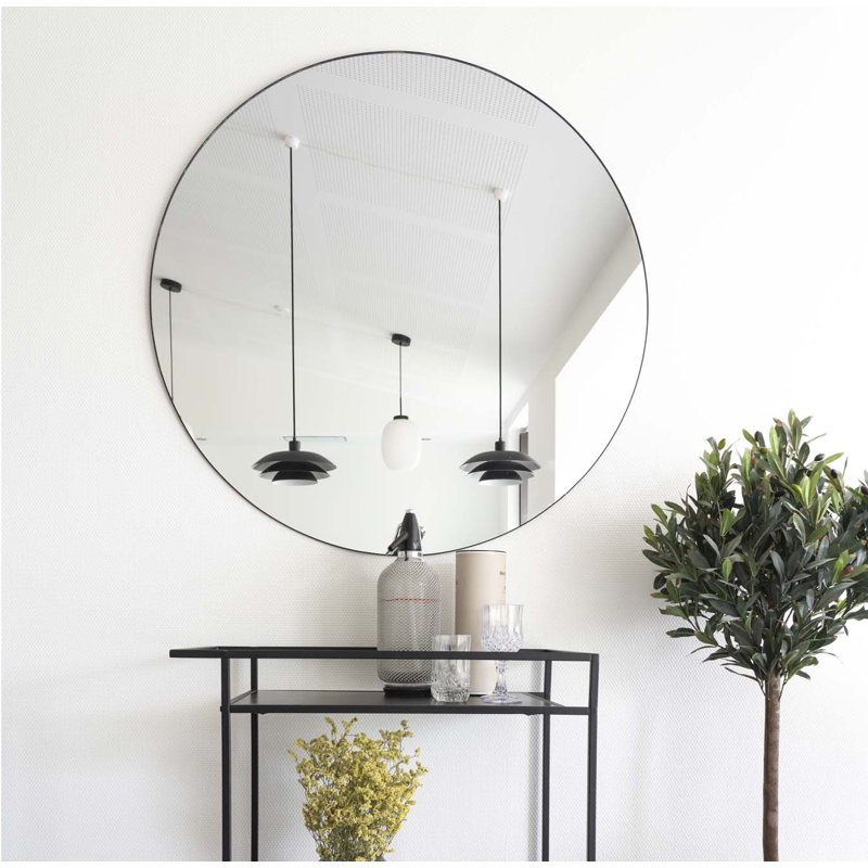 Ashirah Metal Flat Wall Mirror, Black, 100 cm H x 100 cm W