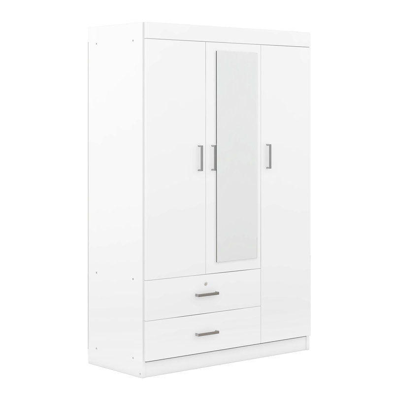 Stylish And Functional Three-Door Wardrobe With Built-In Mirror And Ample Storage, White