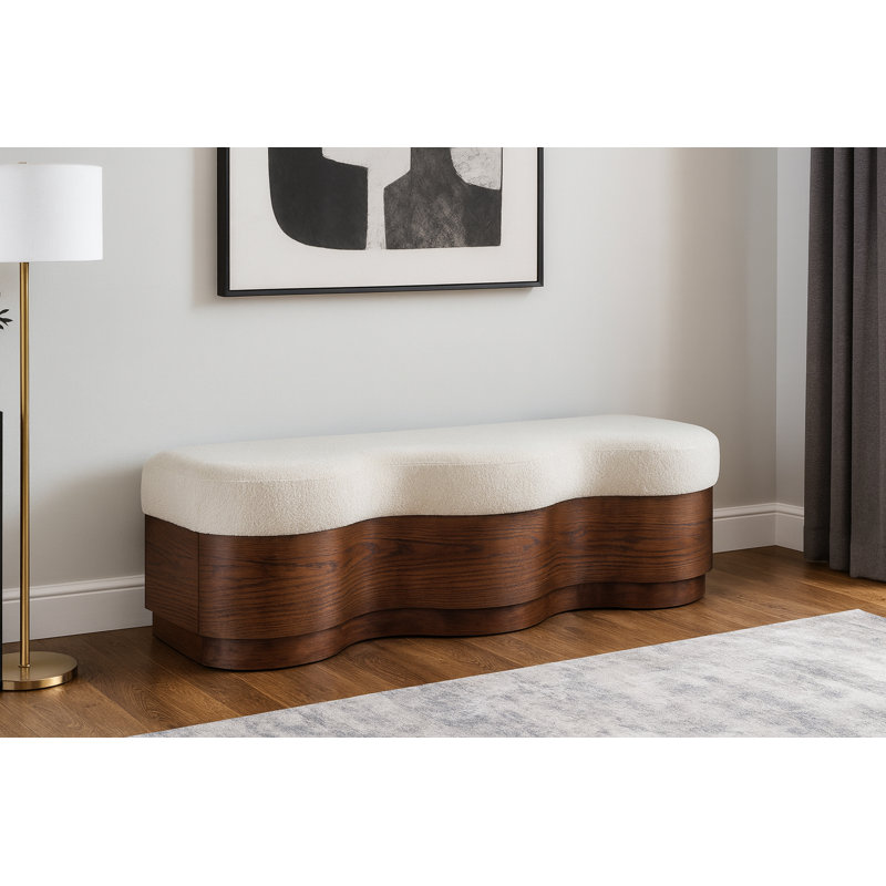 Savoy Mariaclara Velour Fur Fabric Bench, Cream Velour Fabric, Brown