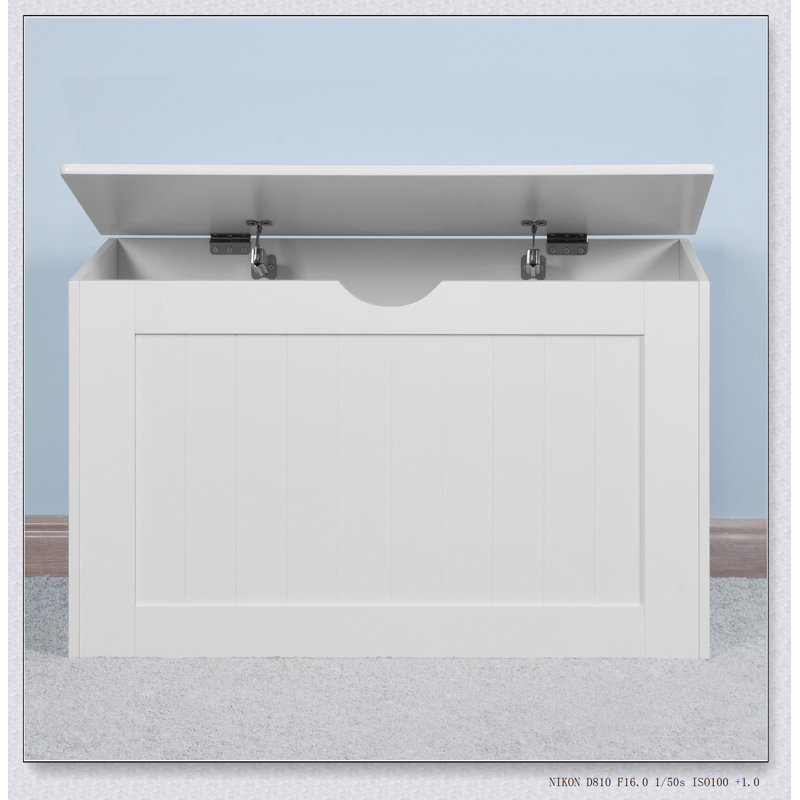White Lift Top Entryway Storage Cabinet with 2 Safety Hinge, Wooden Toy Box