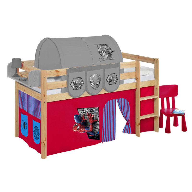 Spiderman Solid Wood Low Loft Bed by Lilokids, European Single (90 x 200cm), Natural, Without slatted frame