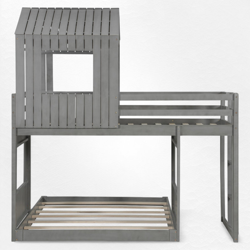 L - Shape Twin Over Full Bunk Bed, Antique Gray