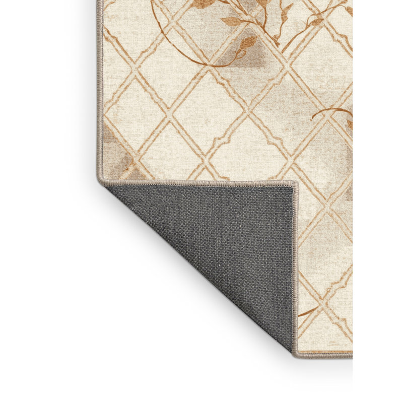 Tapis beige moelleux et moelleux à motif de treillis de jardin Earls, 7 x 9
